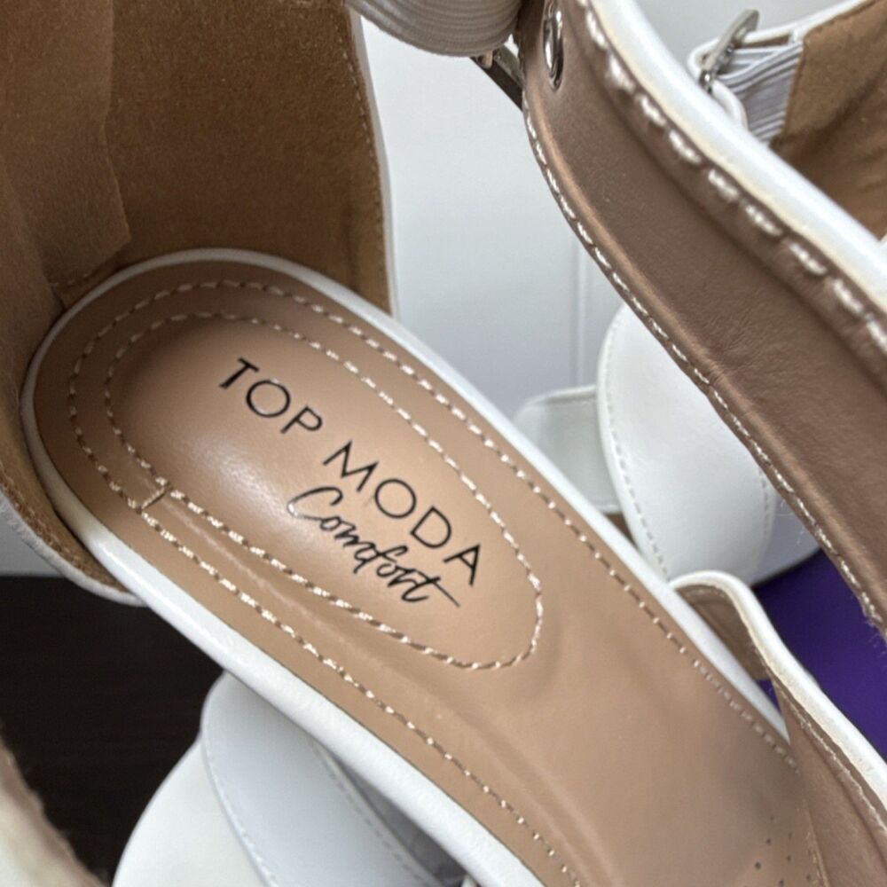 TOP MODA Comfort Strappy Wedge White Sandals Women’s Size 8.5 - Picture 2 of 9